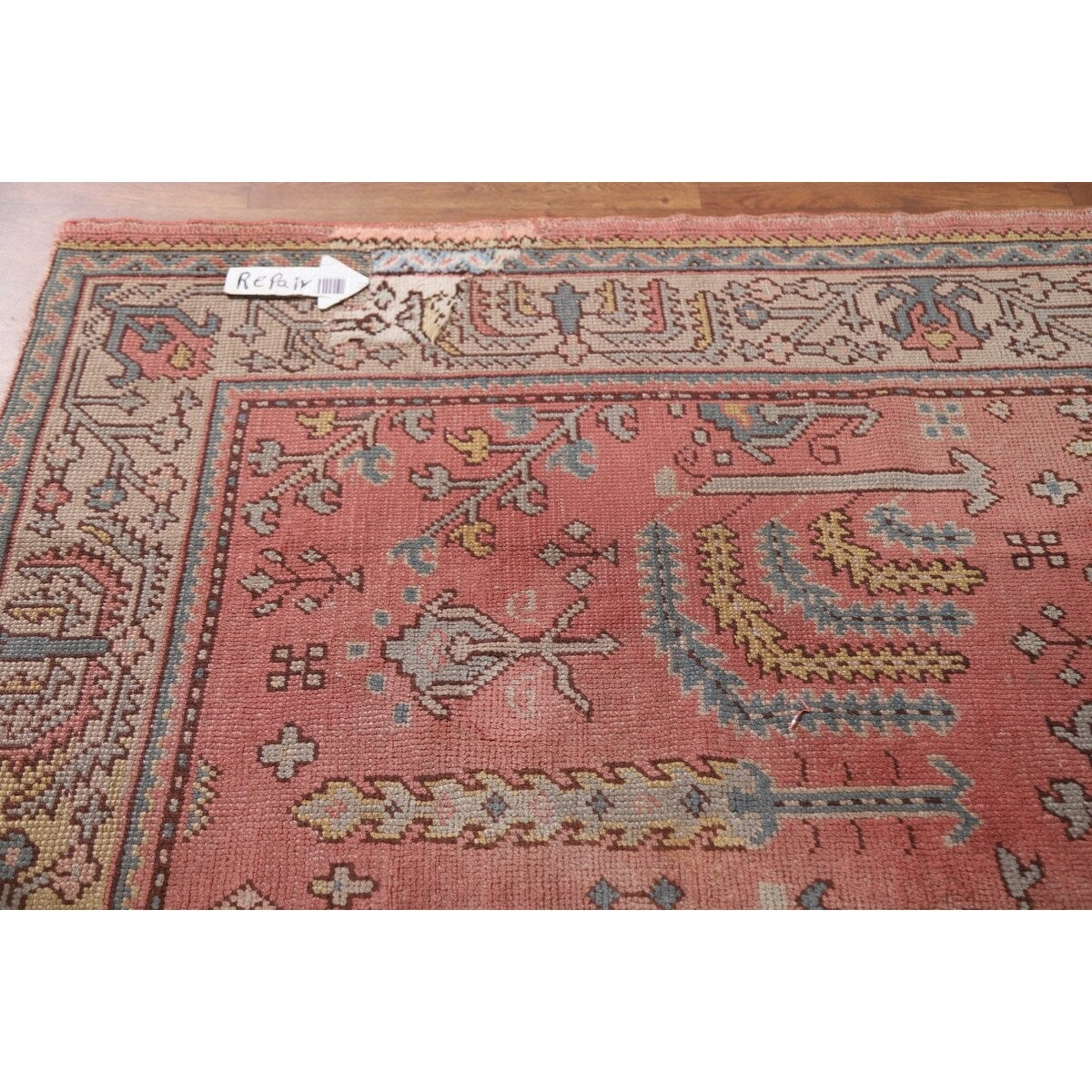Pre-1900 Antique Oushak Turkish Area Rug Handmade Wool Carpet - 7'0"x 9'5"