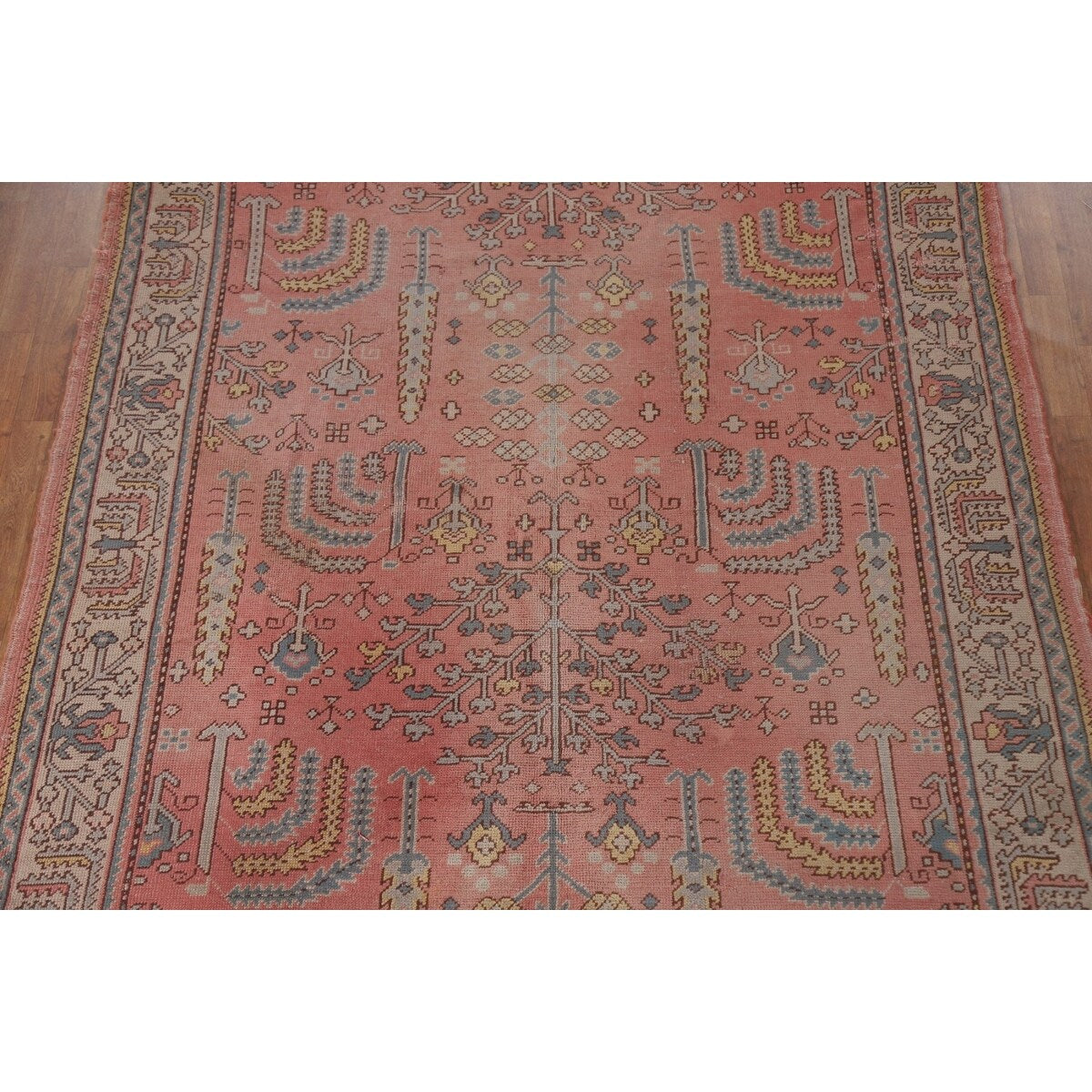 Pre-1900 Antique Oushak Turkish Area Rug Handmade Wool Carpet - 7'0"x 9'5"