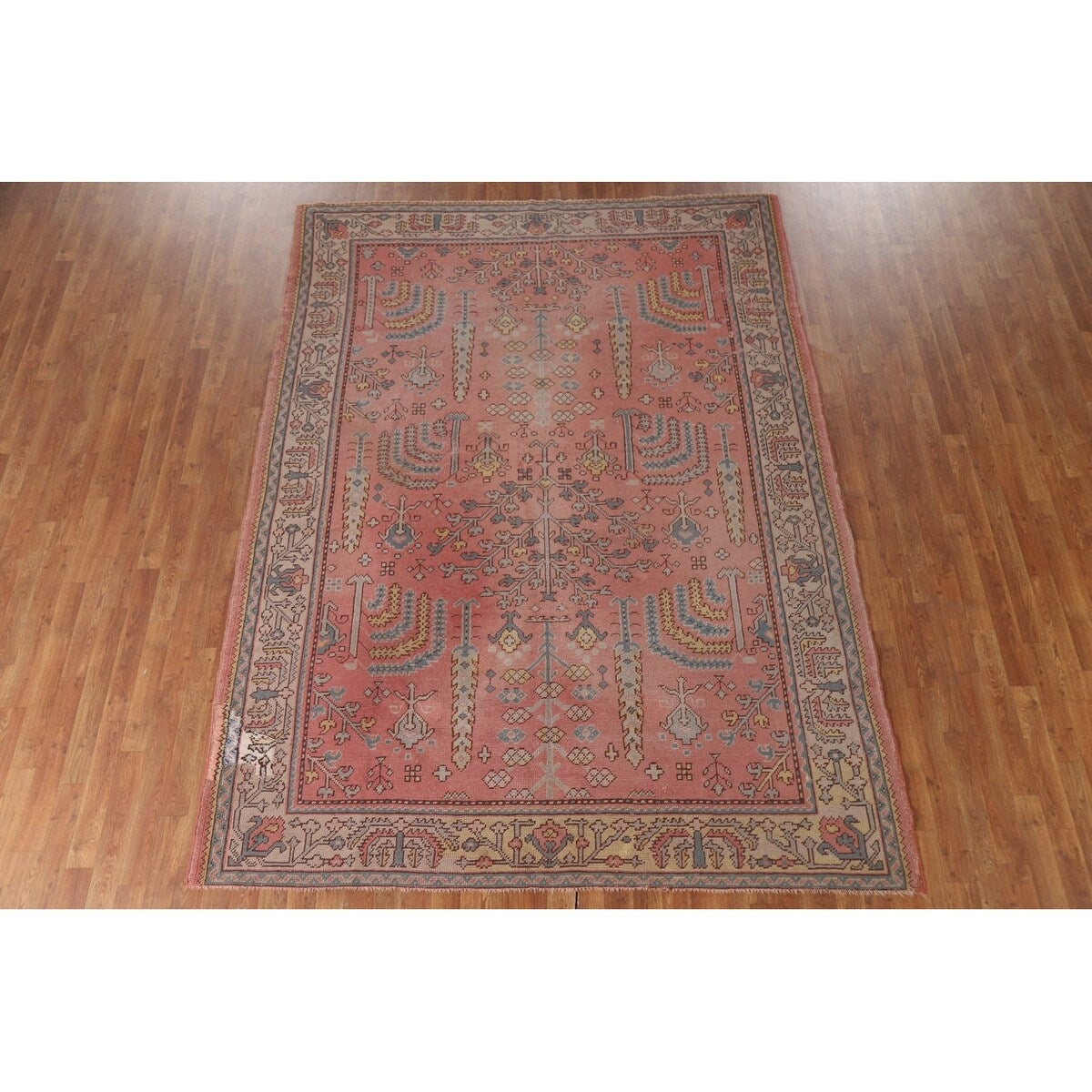 Pre-1900 Antique Oushak Turkish Area Rug Handmade Wool Carpet - 7'0"x 9'5"
