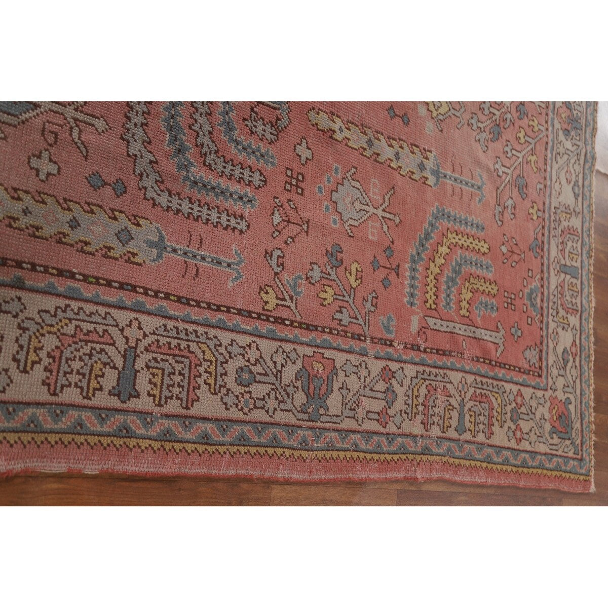 Pre-1900 Antique Oushak Turkish Area Rug Handmade Wool Carpet - 7'0"x 9'5"