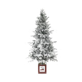 Snow Flocked 5ft Artificial Christmas Tree with Red Wood Base and Clear LED Lights - 63" H - 63" H x 31.5" Diameter