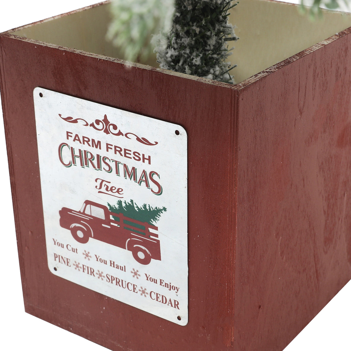 Snow Flocked 5ft Artificial Christmas Tree with Red Wood Base and Clear LED Lights - 63" H - 63" H x 31.5" Diameter