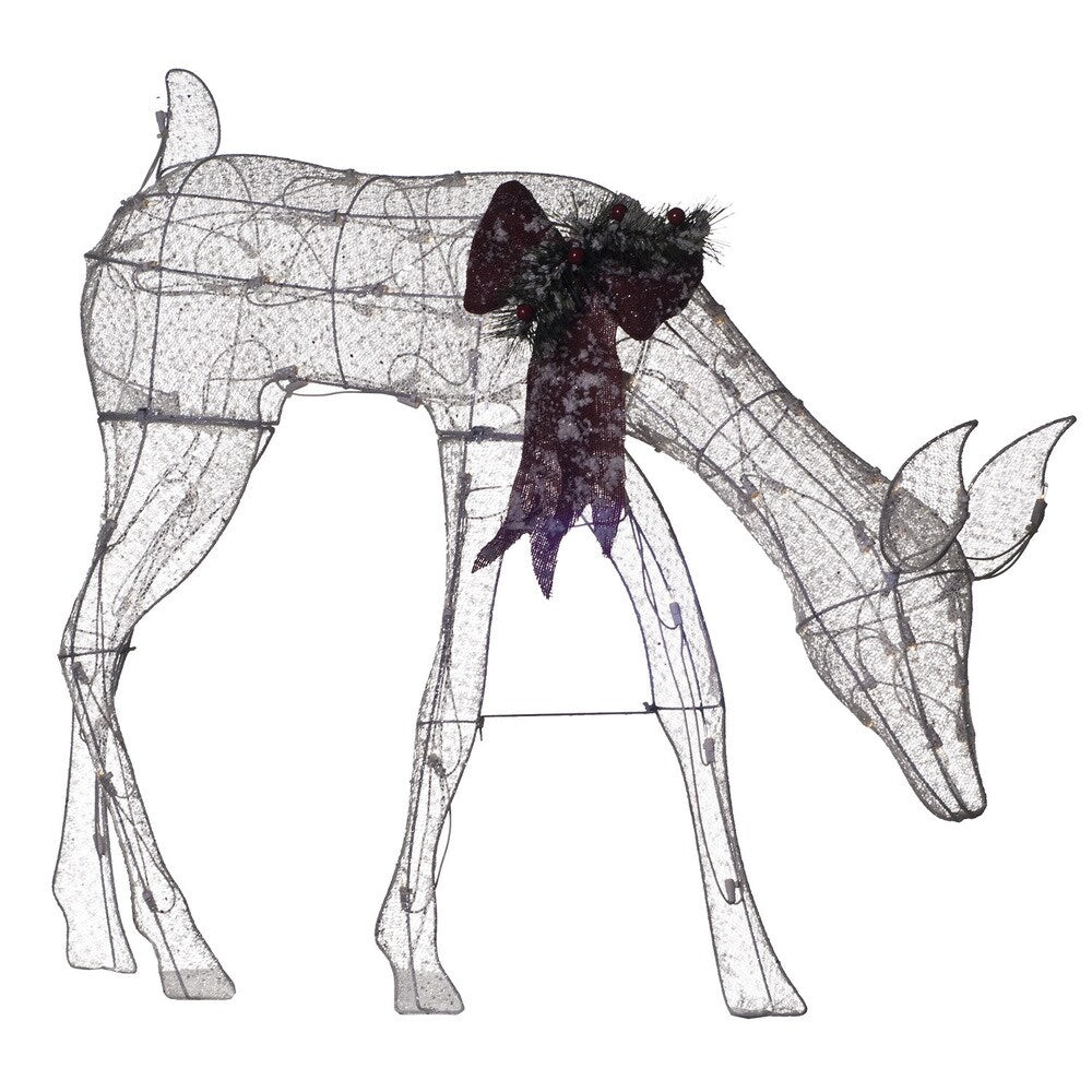 Pre-Lit Glittering Net Fabric Feeding Doe