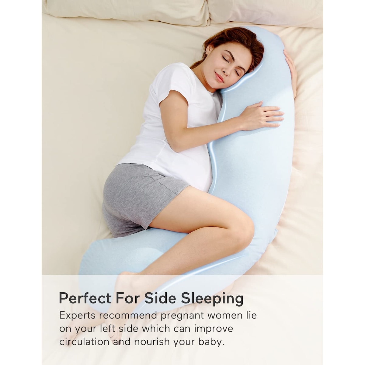 Pregnancy Pillows for Sleeping,J Shaped Maternity Pillow for Pregnant Women,Portable Body Pillow with Jersey Knit Cotton Cover