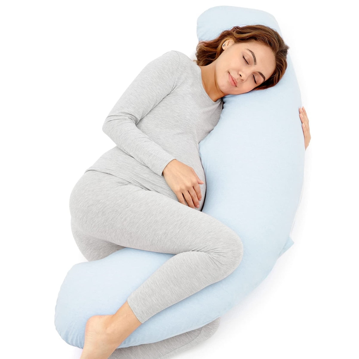 Pregnancy Pillows for Sleeping,J Shaped Maternity Pillow for Pregnant Women,Portable Body Pillow with Jersey Knit Cotton Cover