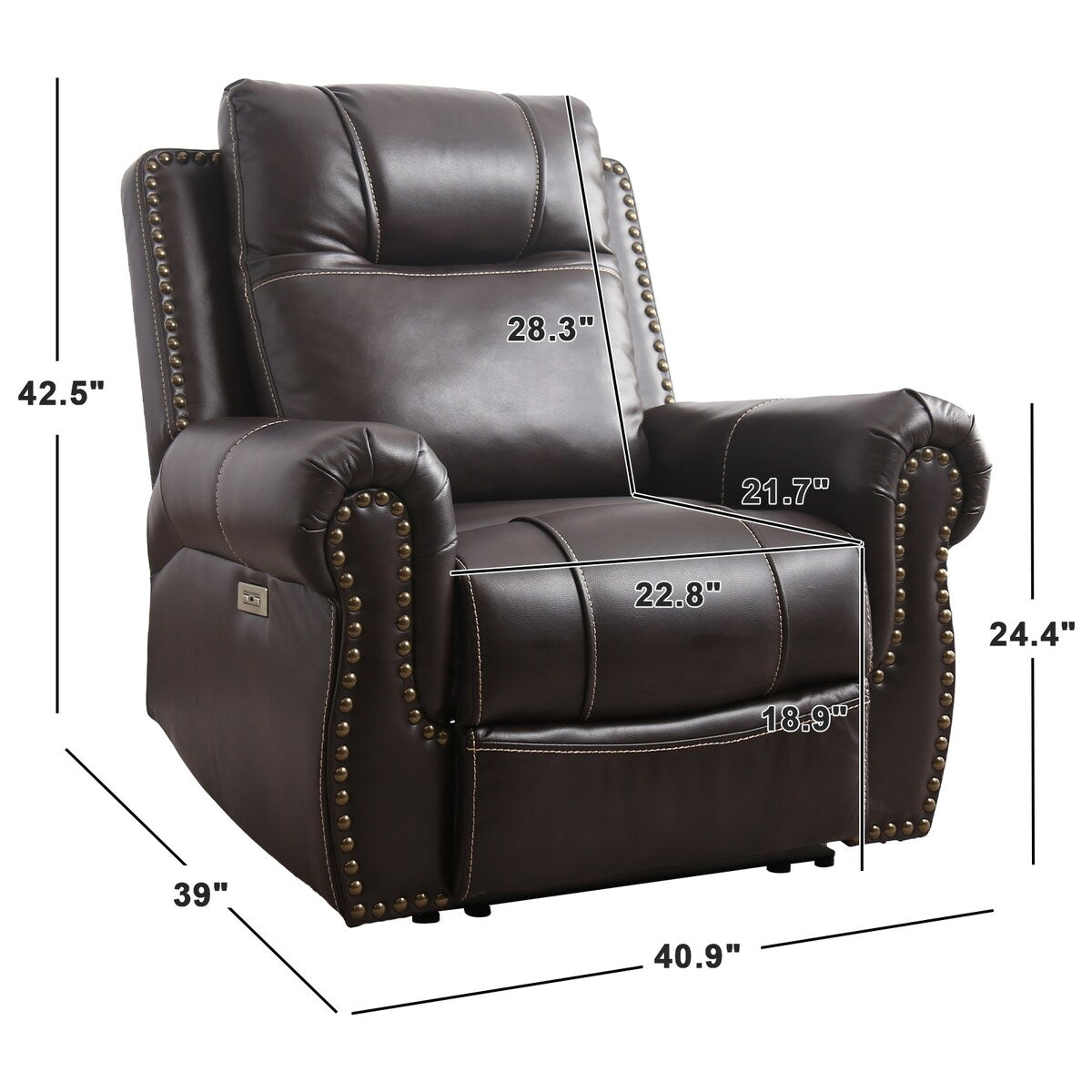 Prelife Classic and Overstuffed Breathable Vegan Leather Power Standard Recliner