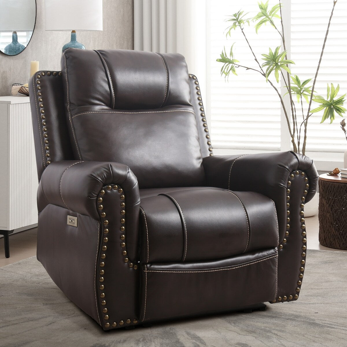 Prelife Classic and Overstuffed Breathable Vegan Leather Power Standard Recliner