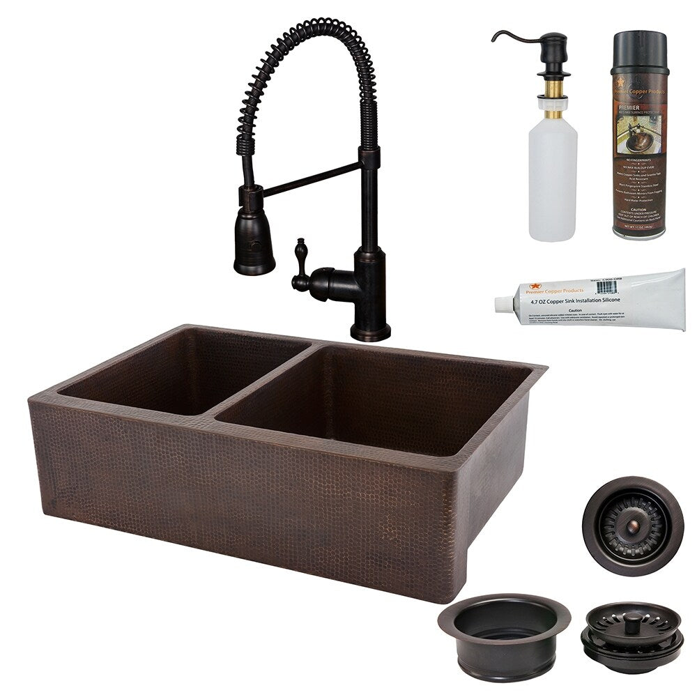 Premier Copper Products Kitchen Sink, Spring Faucet and Accessories Package