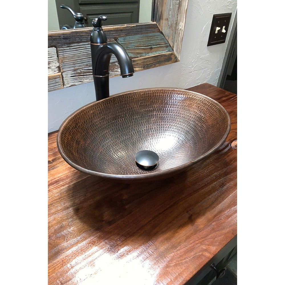 17-in Oval Wired Rim Vessel Hammered Copper Sink (VO17WDB)