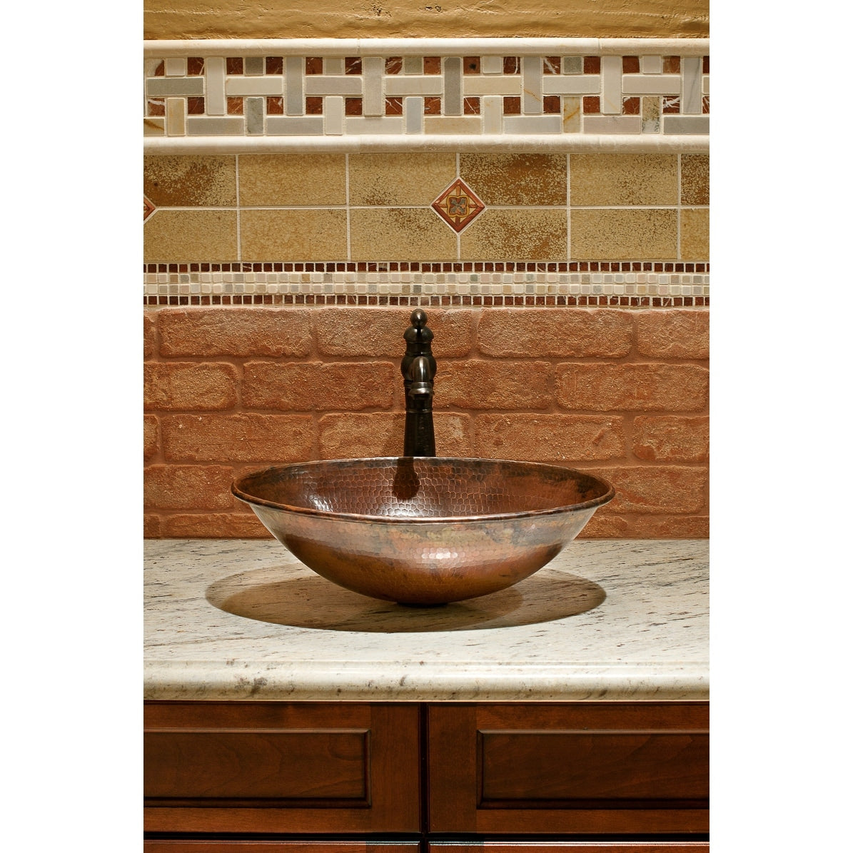 17-in Oval Wired Rim Vessel Hammered Copper Sink (VO17WDB)