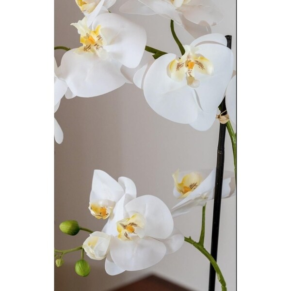 Premium Artificial White Orchid Phalaenopsis Including Textured Metallic-Silver Vase, 24 Inch