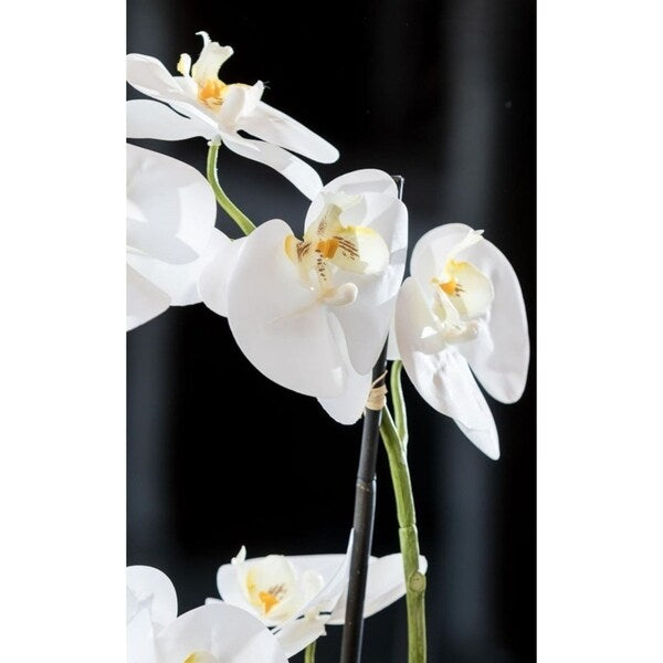 Premium Artificial White Orchid Phalaenopsis Including Textured Metallic-Silver Vase, 24 Inch