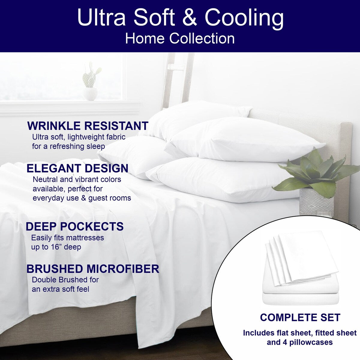 Premium Home Collection Microfiber Soft Cooling Bed Sheet Set - 6 Piece Set
