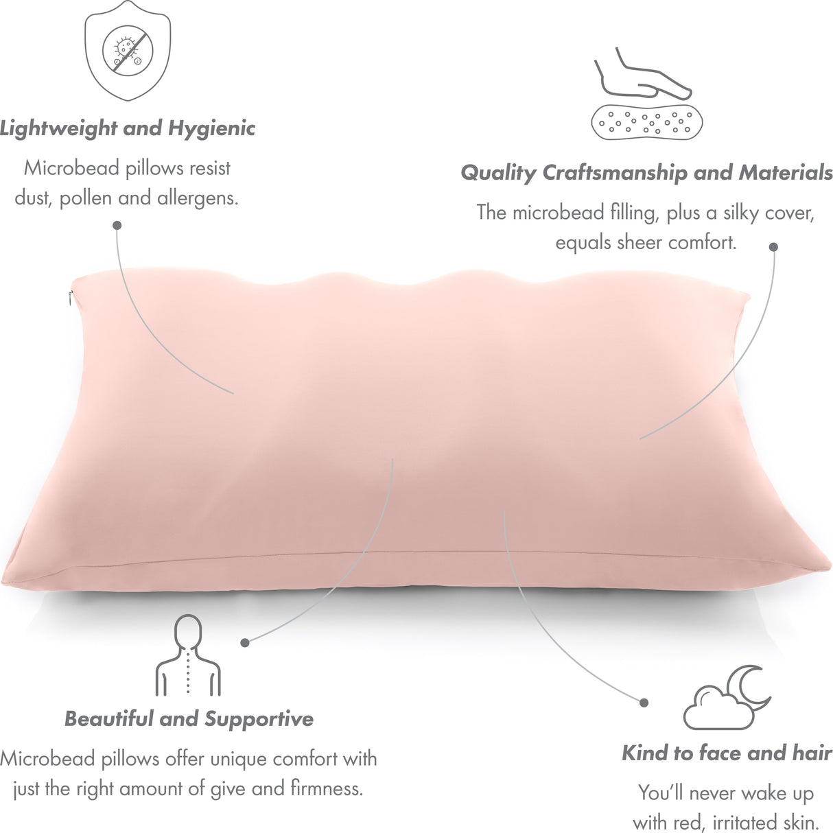 Premium Microbead Pillow, Anti-Aging, Silk like Cover, Cream Peach
