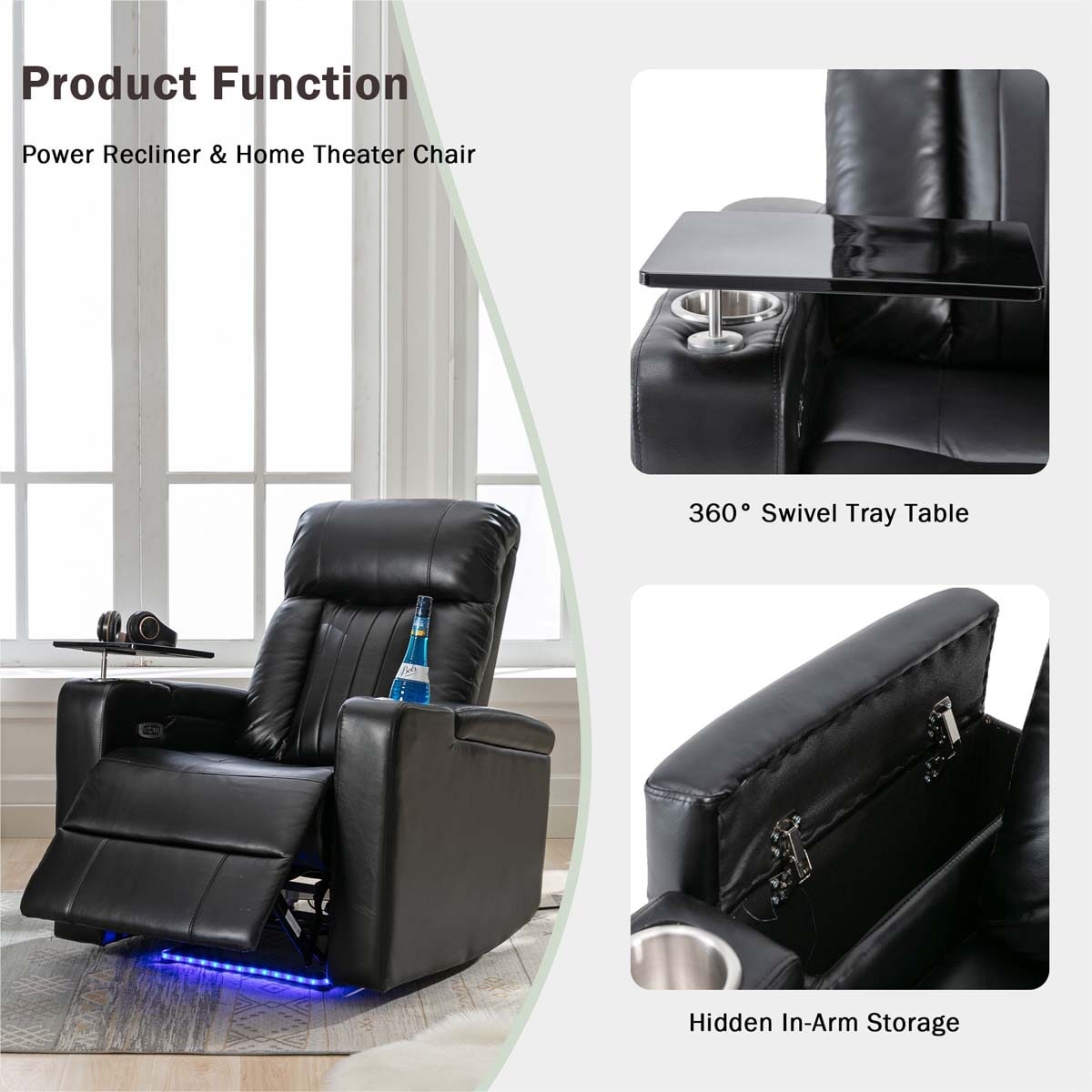 Premium Power Recliner with Swivel Tray Table and Cell Phone Stand