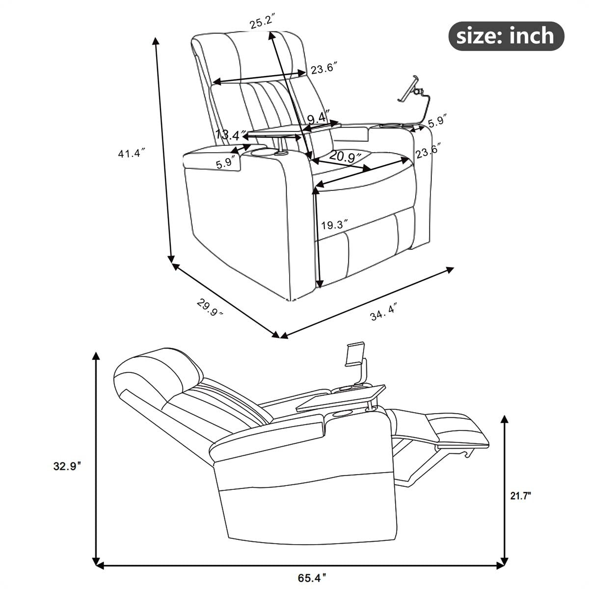 Premium Power Recliner with Swivel Tray Table and Cell Phone Stand