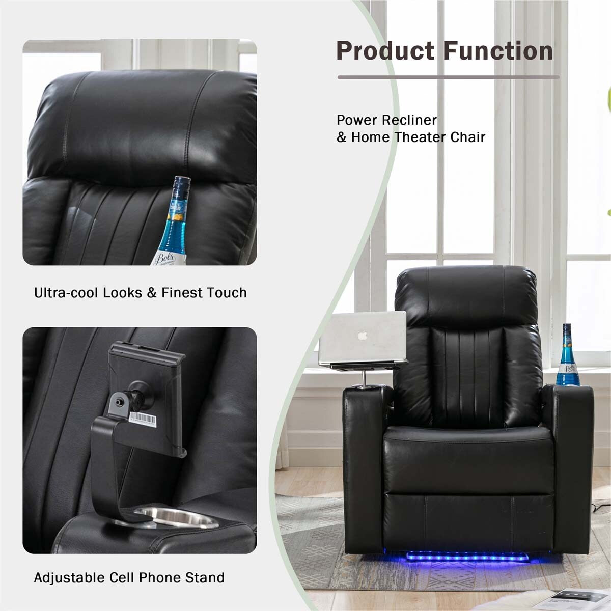 Premium Power Recliner with Swivel Tray Table and Cell Phone Stand