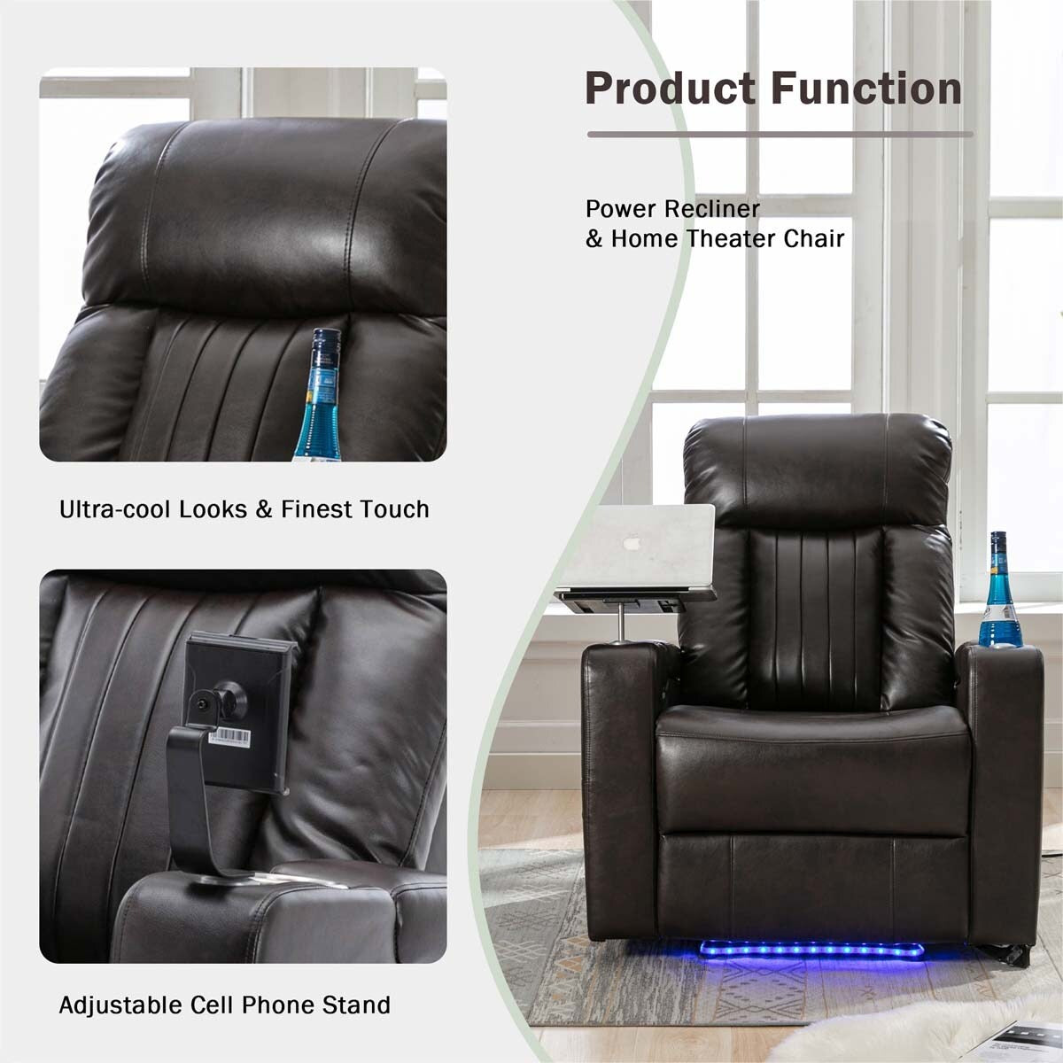 Premium Power Recliner with Swivel Tray Table and Cell Phone Stand