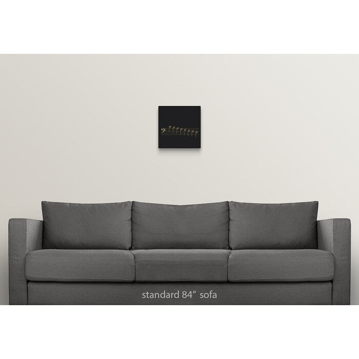 "Black and white illustration of bass clef with scale of 8 notes on stave" Canvas Wall Art