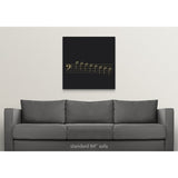 "Black and white illustration of bass clef with scale of 8 notes on stave" Canvas Wall Art