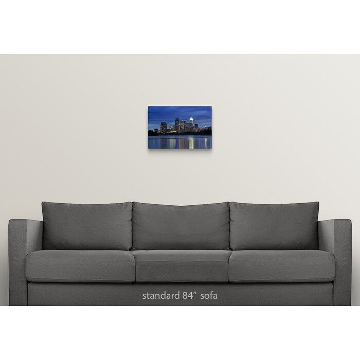 "Buildings at the waterfront lit up at dusk, Town Lake, Austin, Texas" Canvas Wall Art
