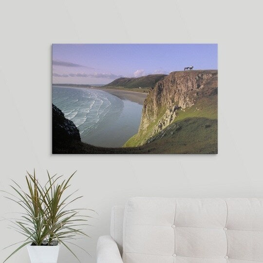 Premium Thick-Wrap Canvas entitled Landscape, Worms Head, West Glamorgan, Wales.