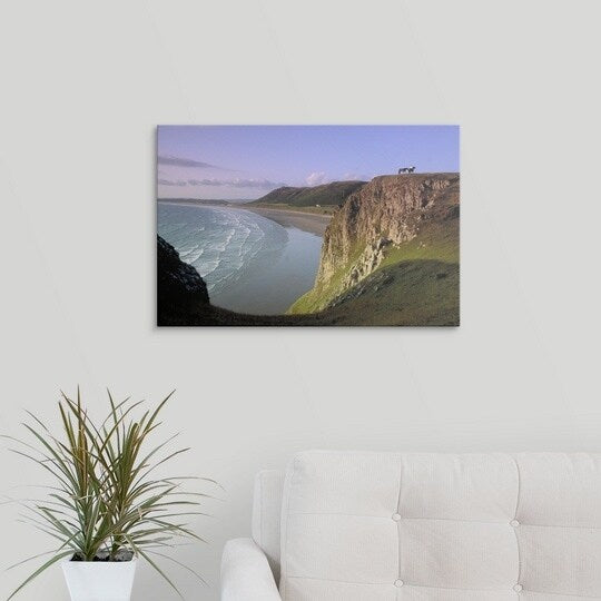 Premium Thick-Wrap Canvas entitled Landscape, Worms Head, West Glamorgan, Wales.