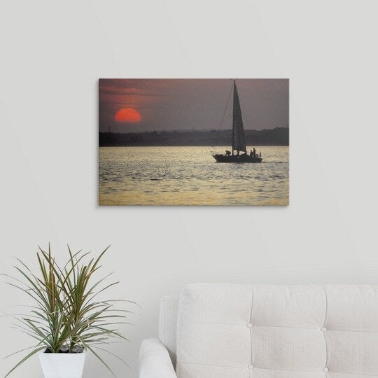 Premium Thick-Wrap Canvas entitled Sailing at sunset, Cowes, Isle Of Wight, England.