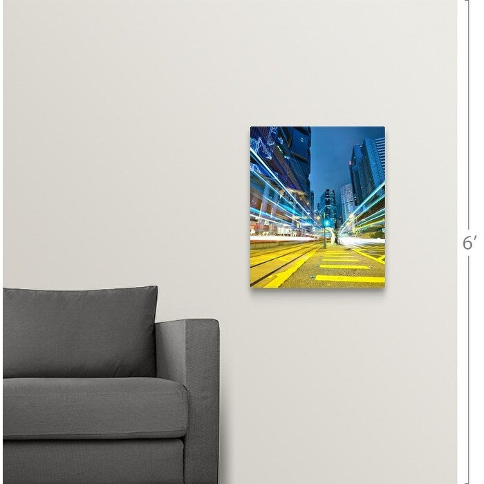 "Traffic trails in city at night." Canvas Wall Art