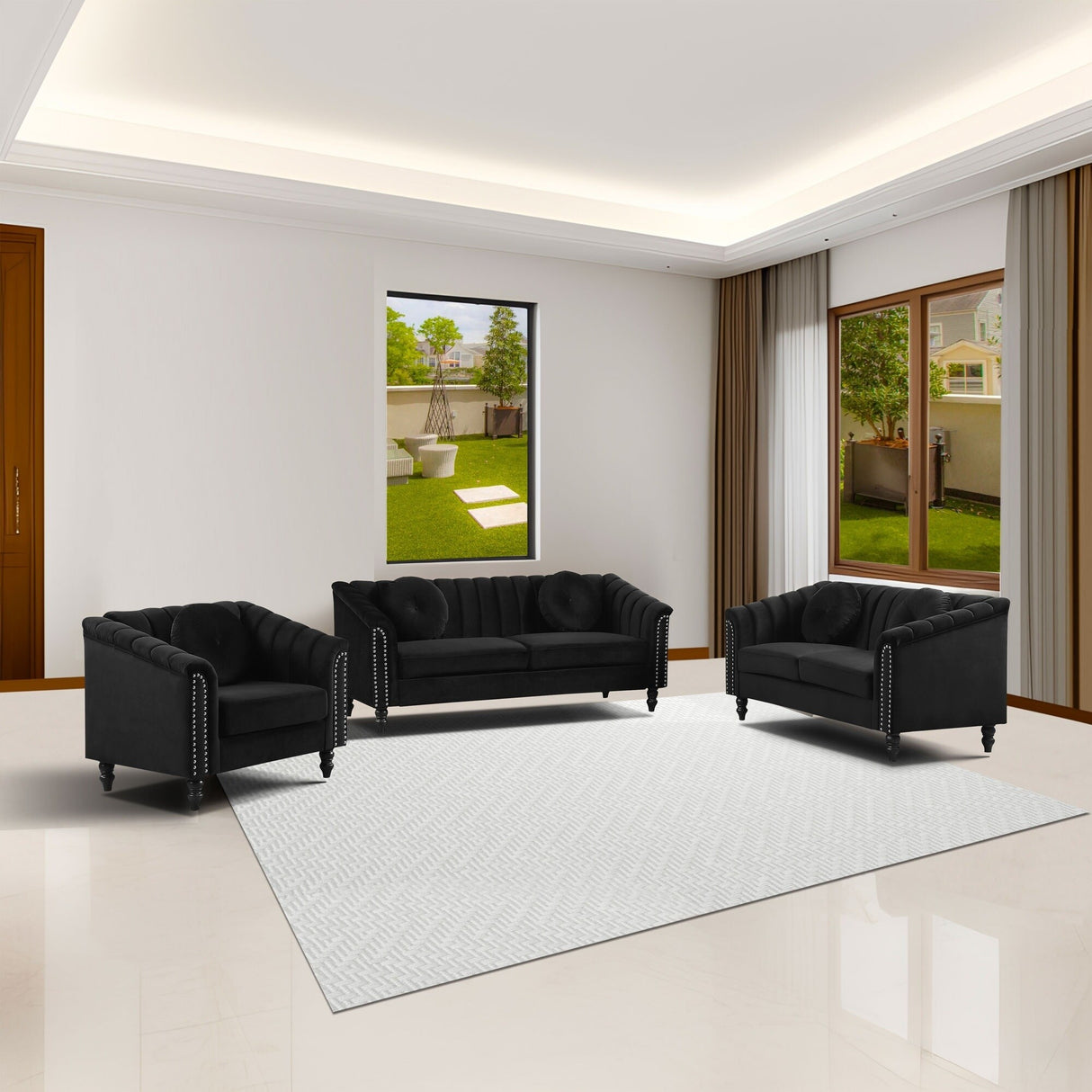 Premium Waterproof Flannel 3-Piece Living Room Sofa Set – Chair, Loveseat & Sofa