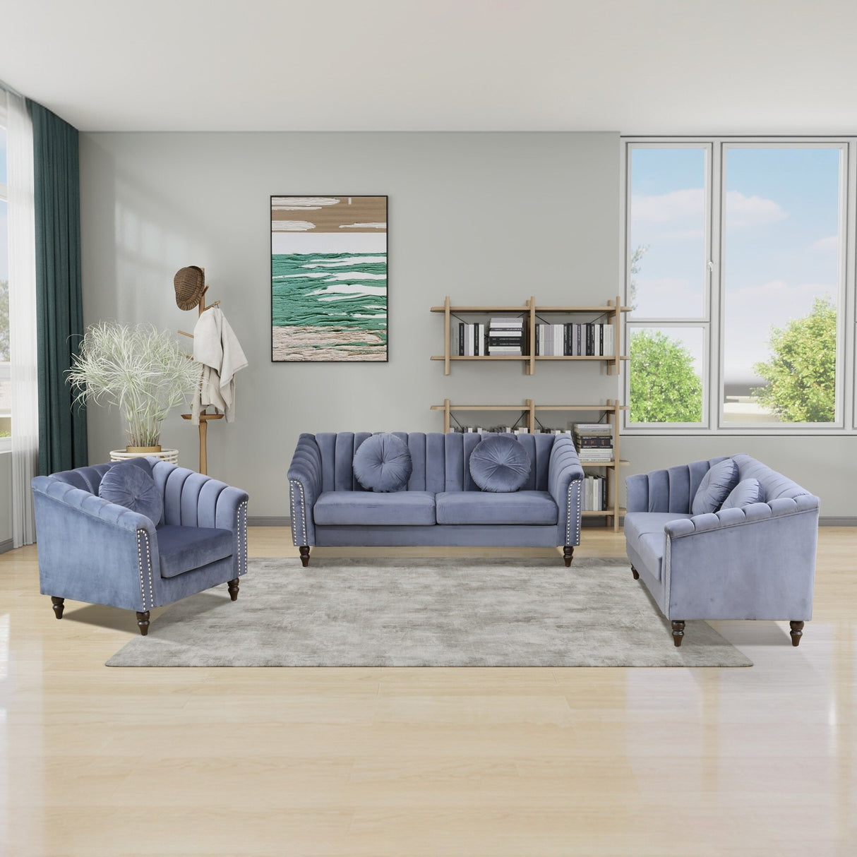 Premium Waterproof Flannel 3-Piece Living Room Sofa Set – Chair, Loveseat & Sofa