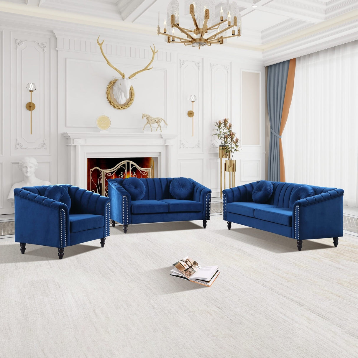 Premium Waterproof Flannel 3-Piece Living Room Sofa Set – Chair, Loveseat & Sofa