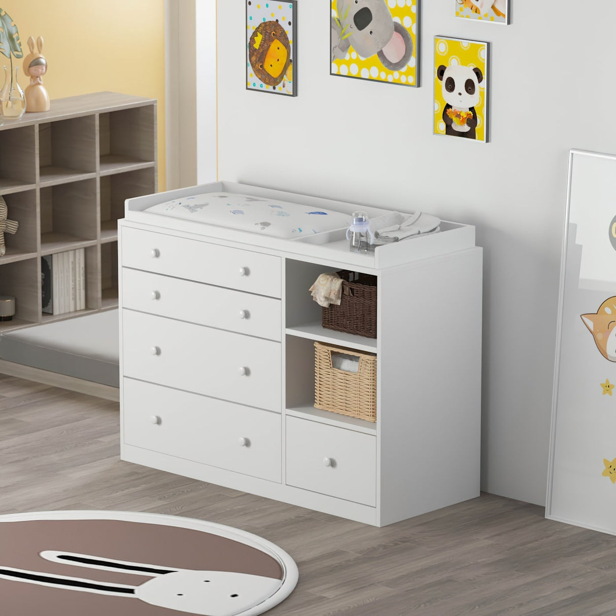 Premium White 5-Drawer Dresser with Baby Changing Table by Kerrogee - 47.2"L