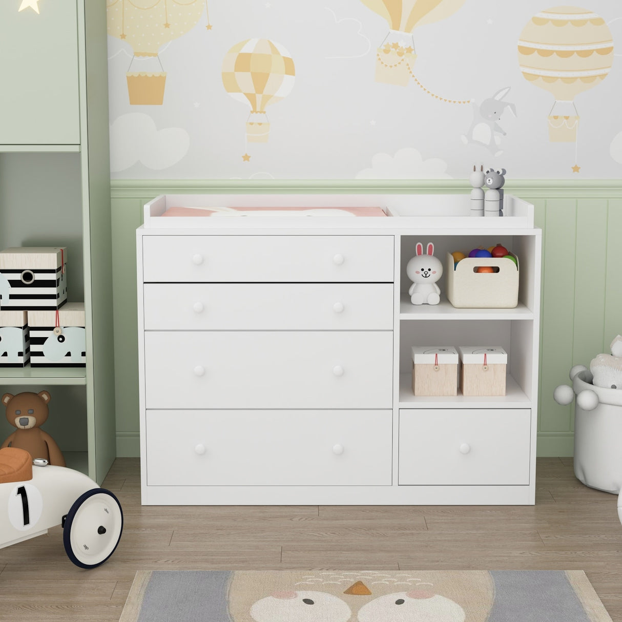 Premium White 5-Drawer Dresser with Baby Changing Table by Kerrogee - 47.2"L