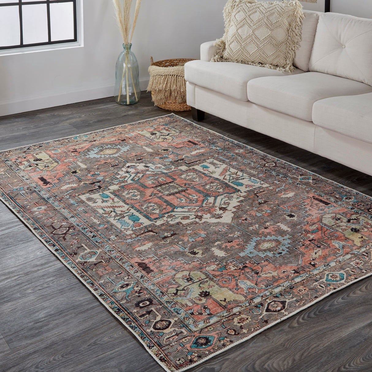 Prescott Vintage Medallion Rug, Pink Clay/Warm Gray, Accent Rug