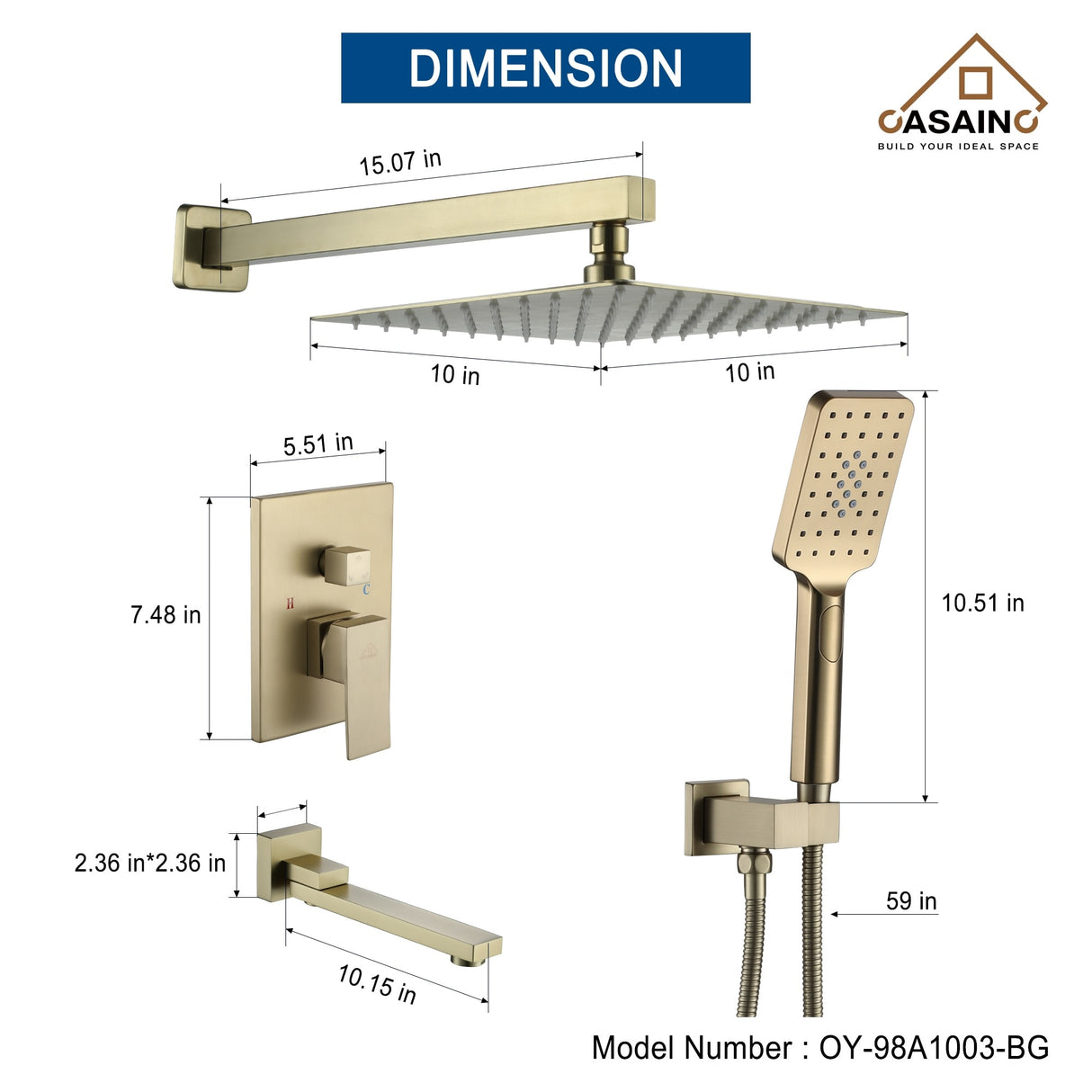 Pressure-Balanced Shower Faucet with Rough-in Valve, Trim, and Diverter