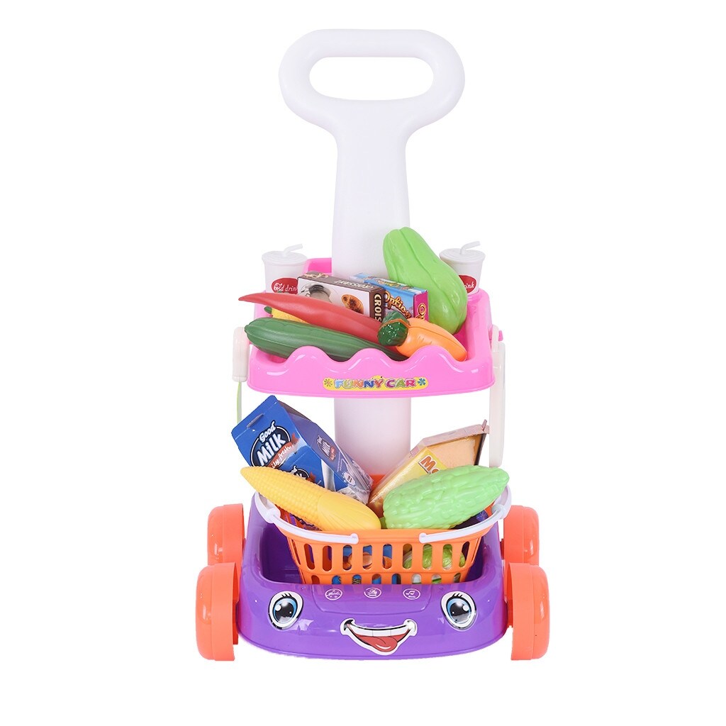 Pretend Play Set - Fruit And Vegetable Trolley - With Colorful Light And Music - Purple - Purple