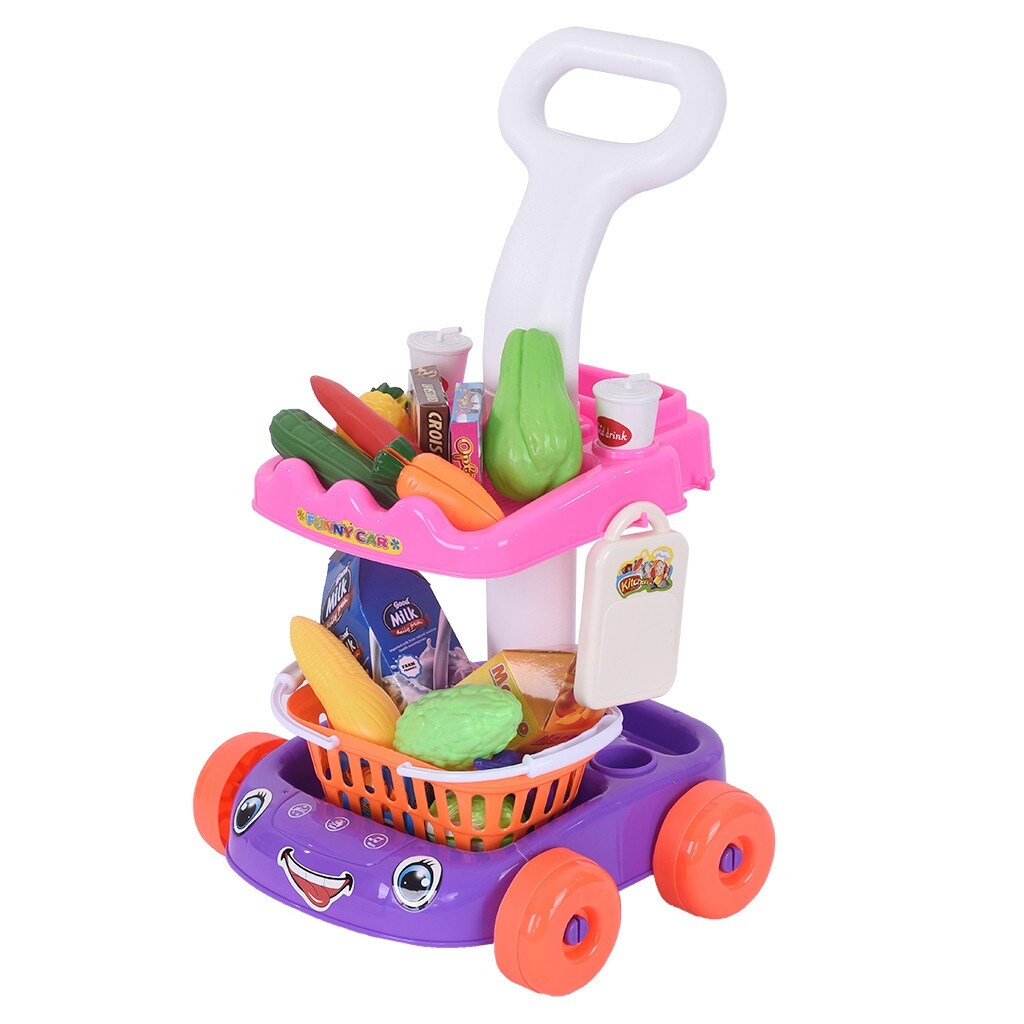 Pretend Play Set - Fruit And Vegetable Trolley - With Colorful Light And Music - Purple - Purple