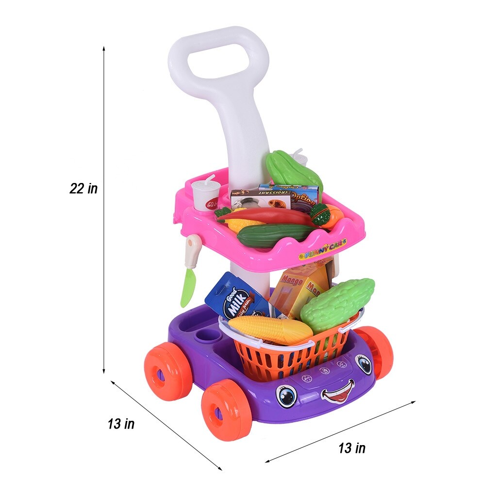 Pretend Play Set - Fruit And Vegetable Trolley - With Colorful Light And Music - Purple - Purple