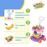 Pretend Play Set - Fruit And Vegetable Trolley - With Colorful Light And Music - Purple - Purple