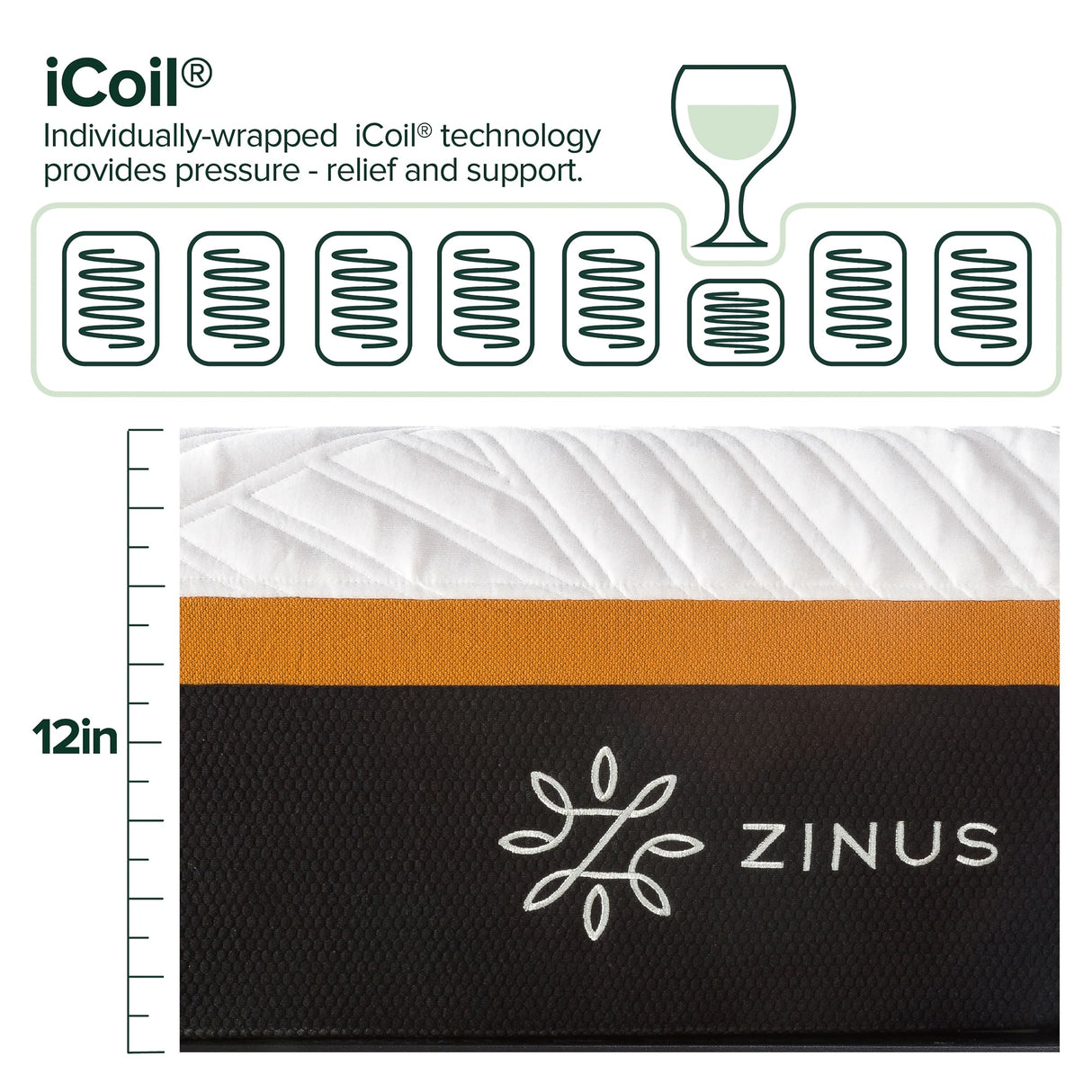 Priage by ZINUS 12 Inch Cooling Copper Adaptive Pocket Spring Hybrid Mattress