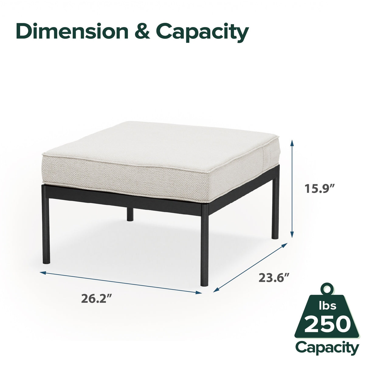 Priage by ZINUS Black Aluminum Outdoor Ottoman with Cushion