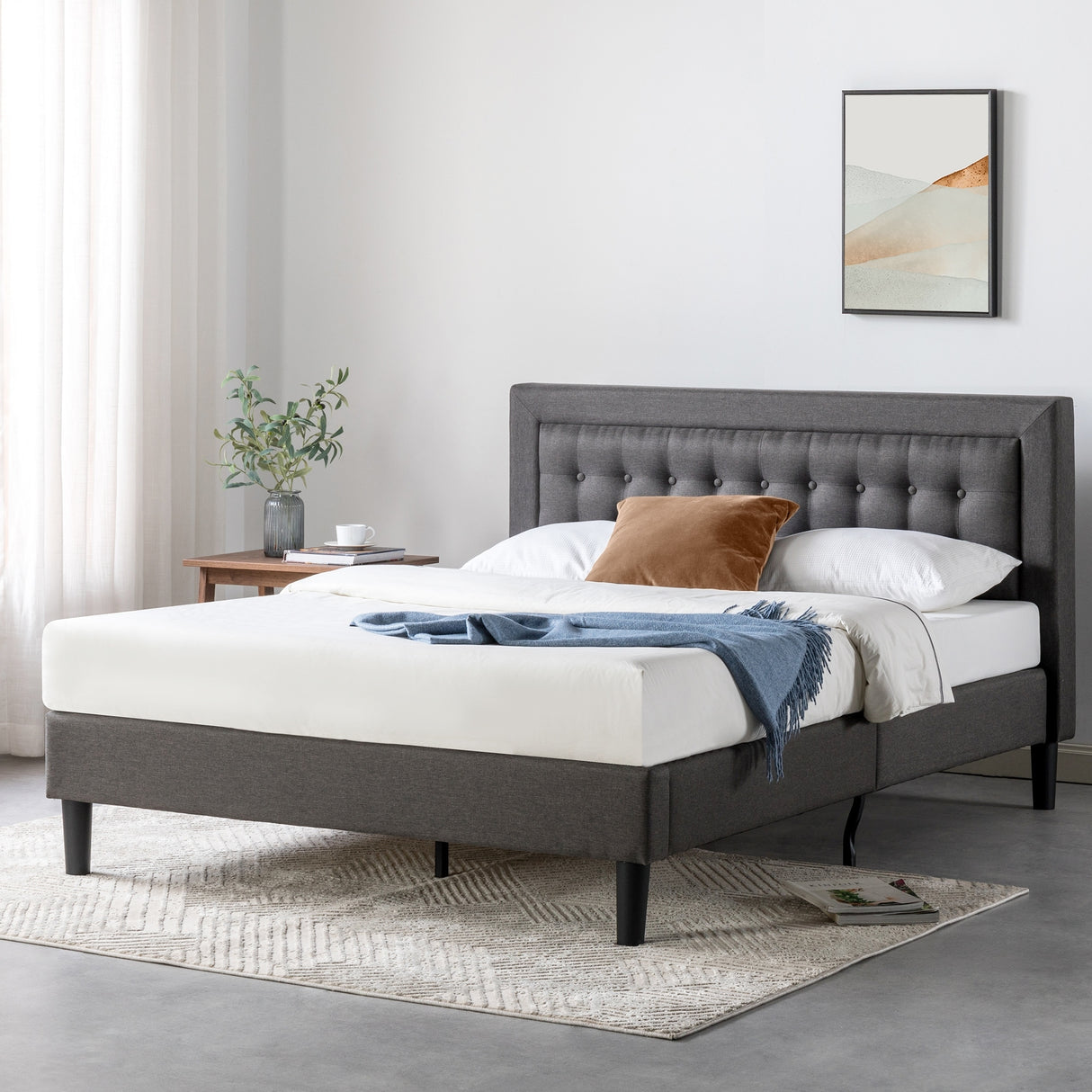Priage by ZINUS Dark Grey Button Tufted Upholstered Platform Bed Frame - Cal King