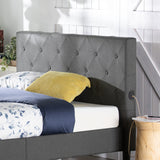 Priage by ZINUS Dark Grey Upholstered Diamond Stitched Platform Bed Frame with USB Ports