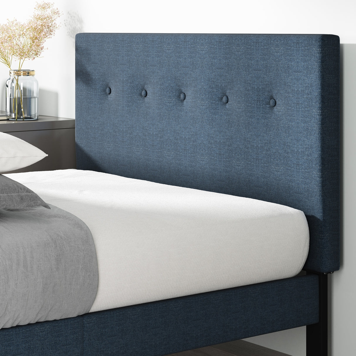 Priage by ZINUS Navy Upholstered Button Tufted Platform Bed Frame