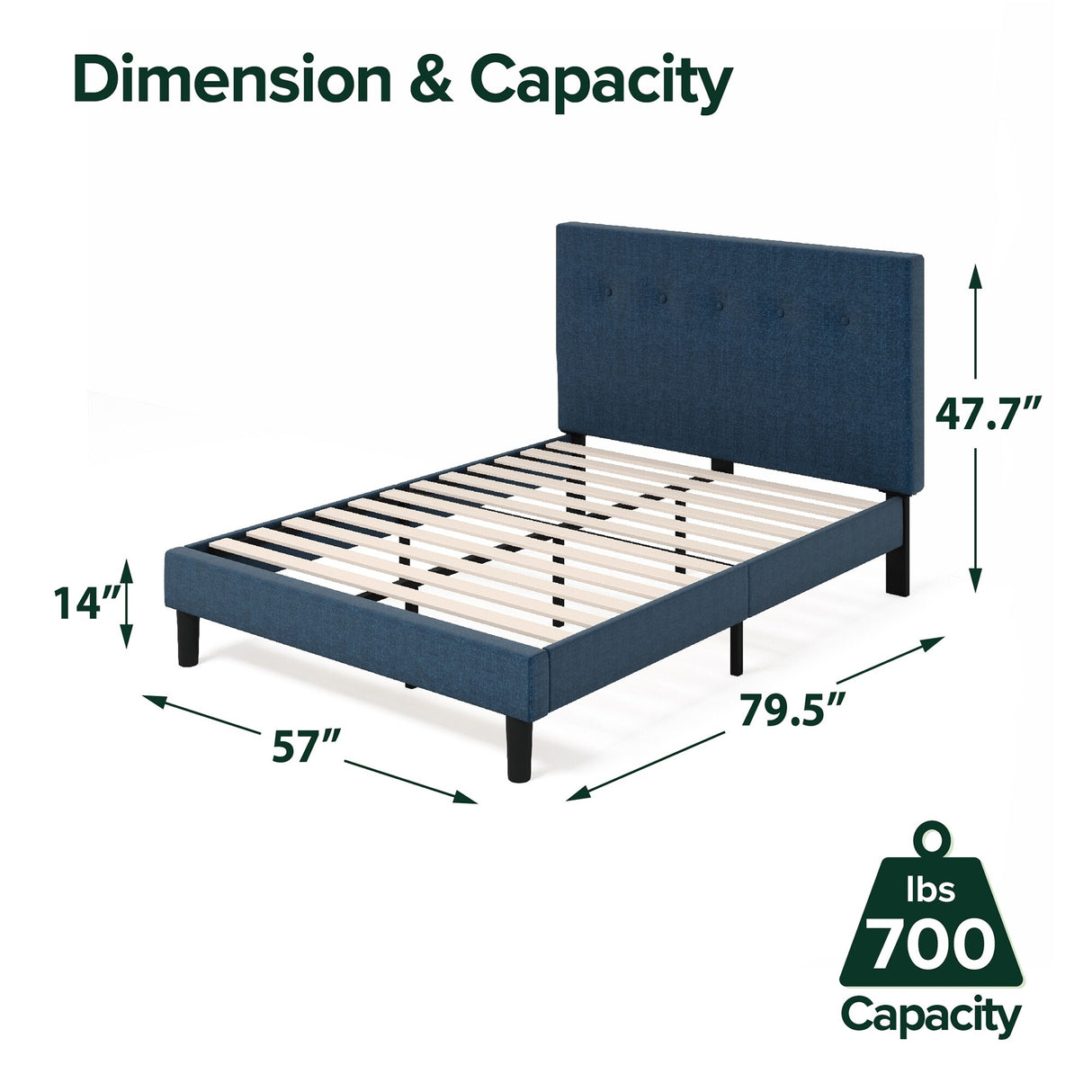 Priage by ZINUS Navy Upholstered Button Tufted Platform Bed Frame