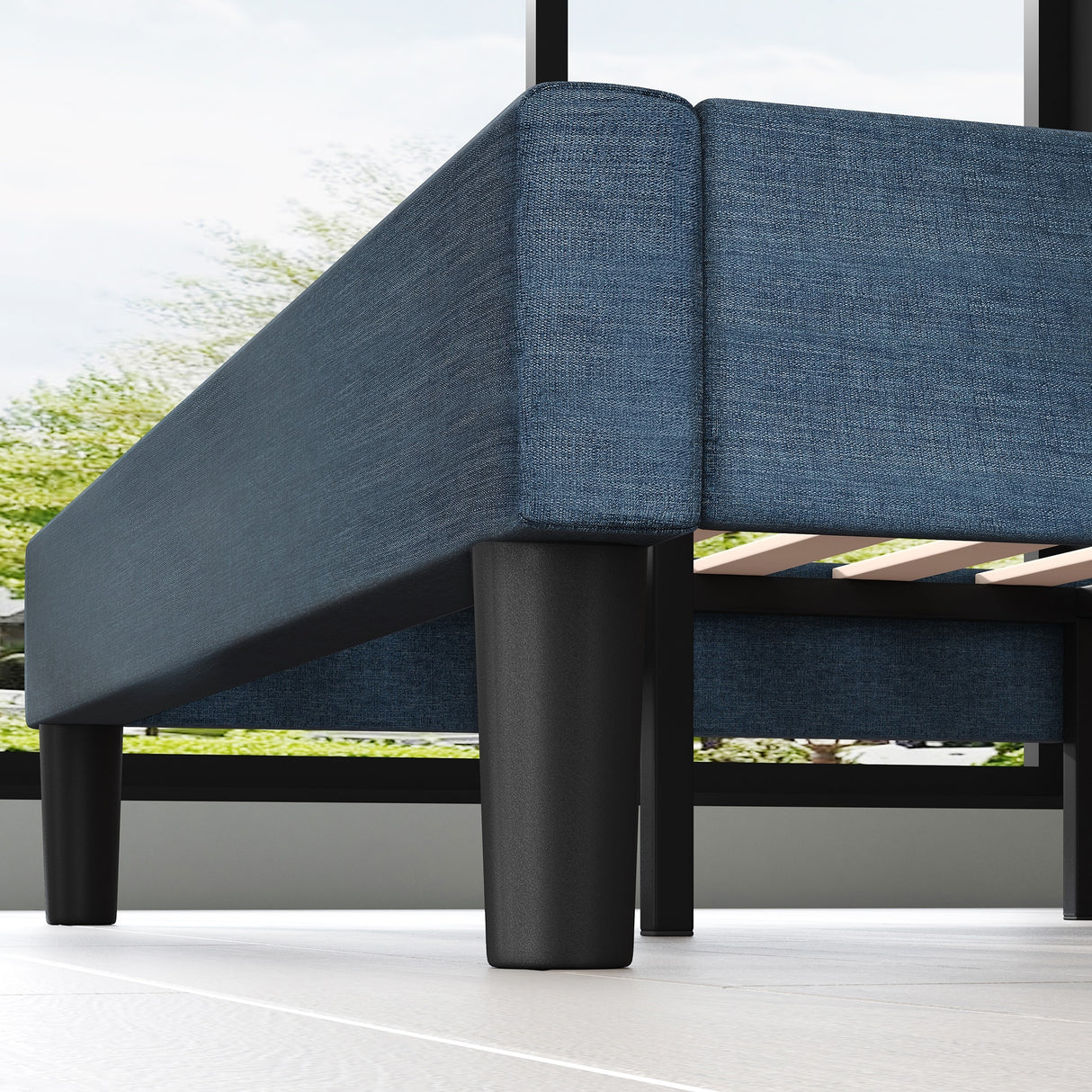 Priage by ZINUS Navy Upholstered Button Tufted Platform Bed Frame