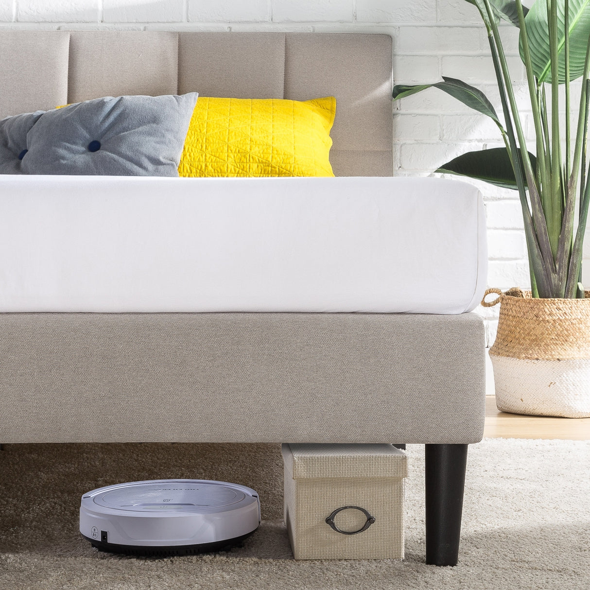 Priage by ZINUS Upholstered Stitched Platform Bed with USB Ports