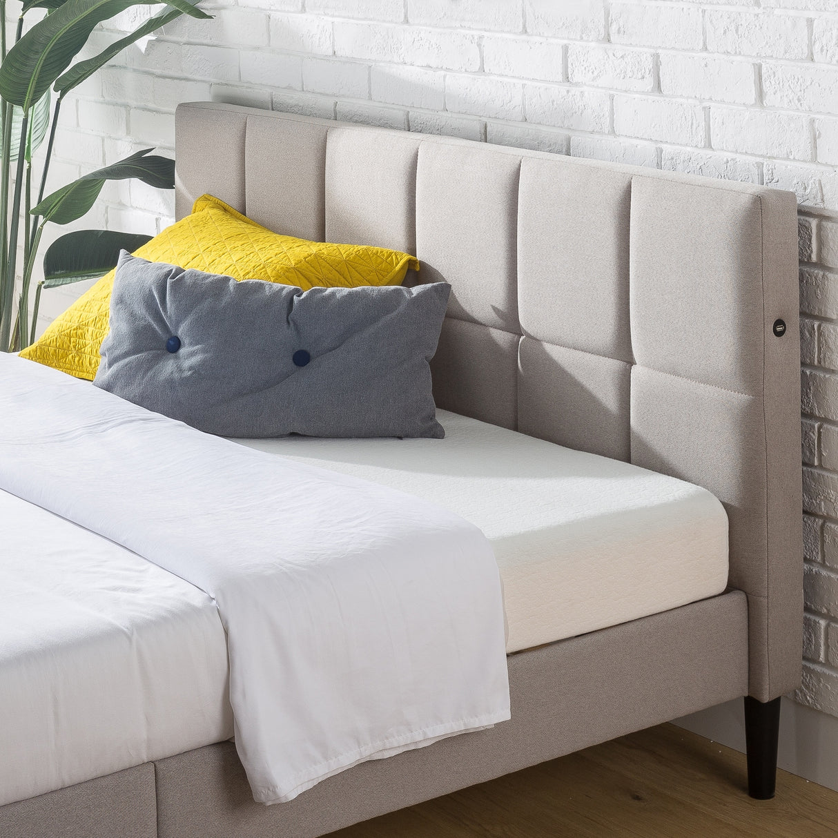 Priage by ZINUS Upholstered Stitched Platform Bed with USB Ports