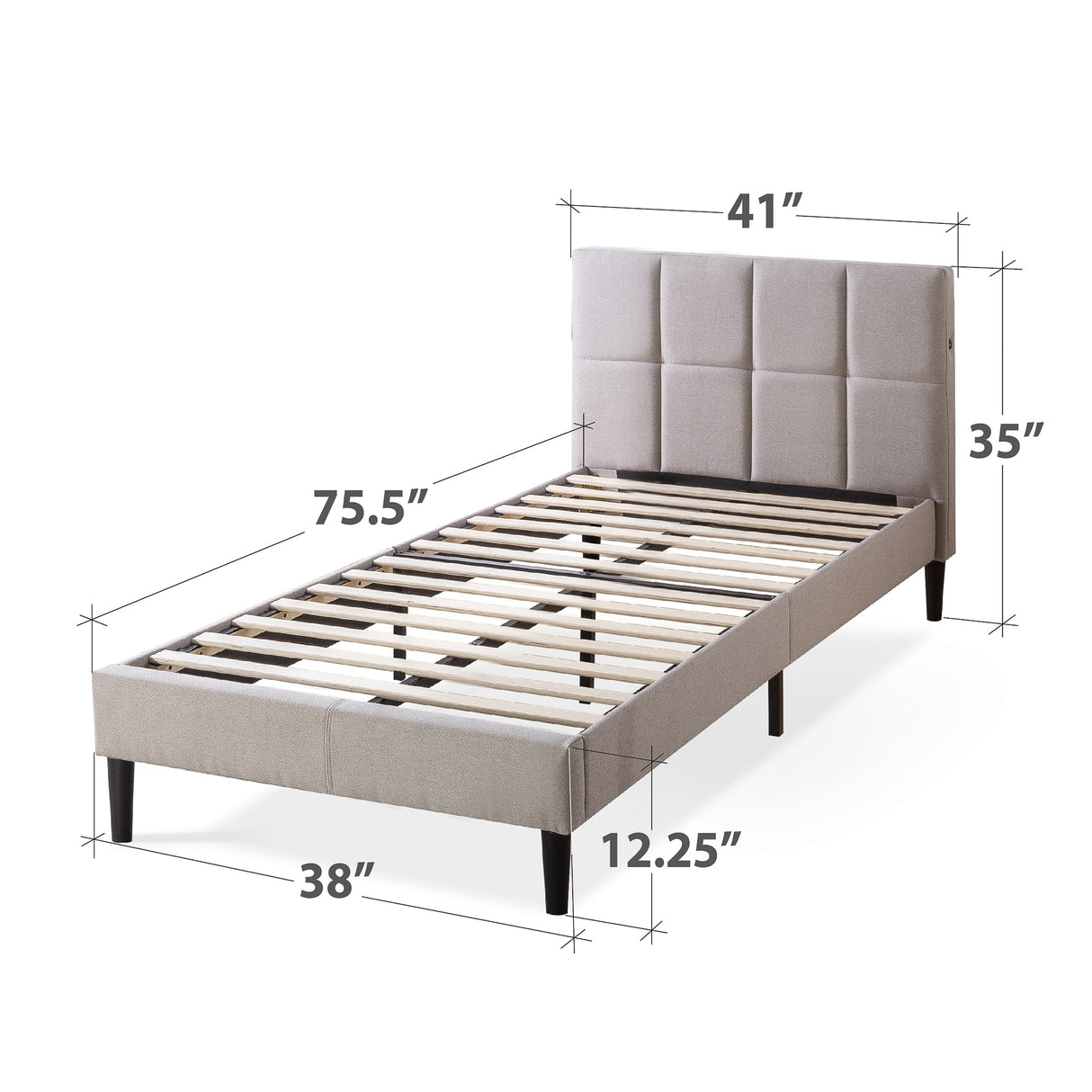 Priage by ZINUS Upholstered Stitched Platform Bed with USB Ports